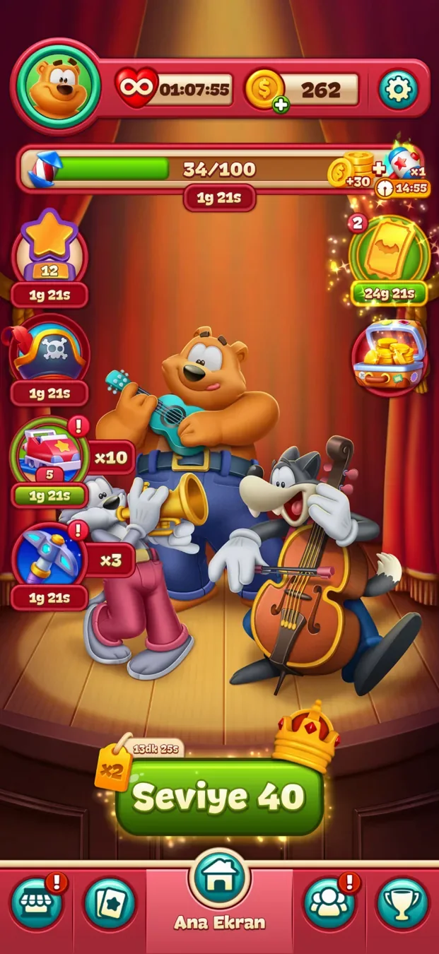 Toon Blast home screen surrounded by several timed event entry points